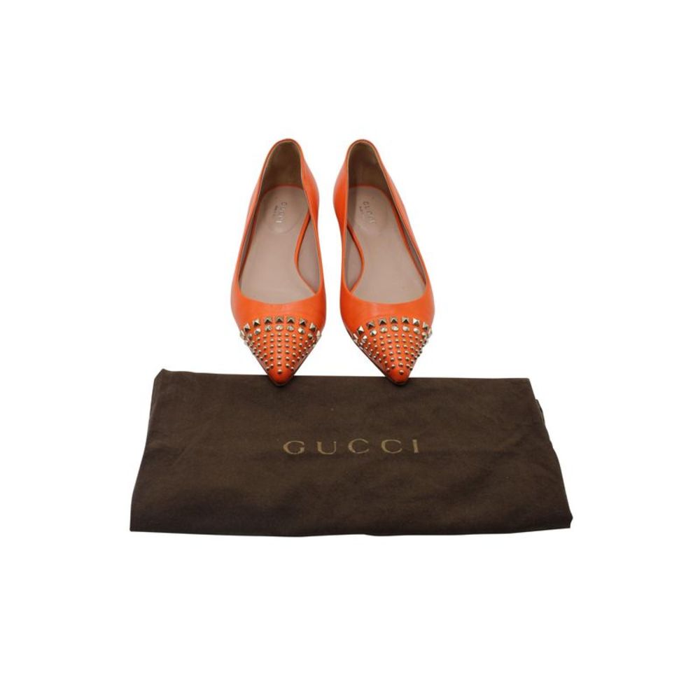 Pre Loved Gucci  Silver Studded Point-Toe Ballet Flats in Orange Leather - Picture 7 of 8